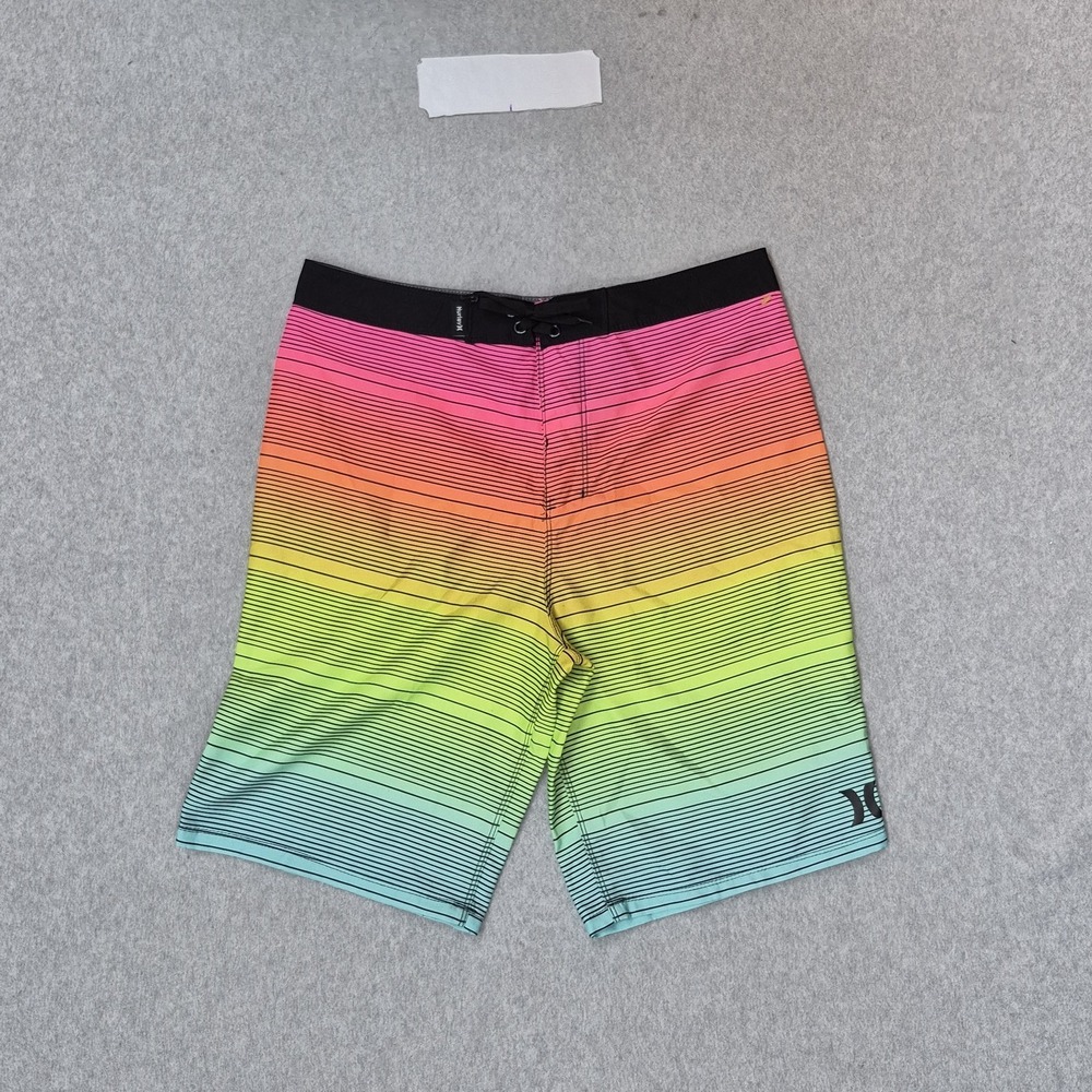 Hurley Boys Shorts 18/29 Multicolor Swimwear‎ Striped Board Shorts Button 9" NWT